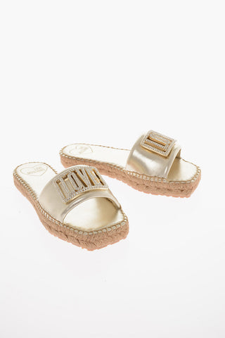 LOVE Mettallic Effect leather sandals with rhinestones Logo