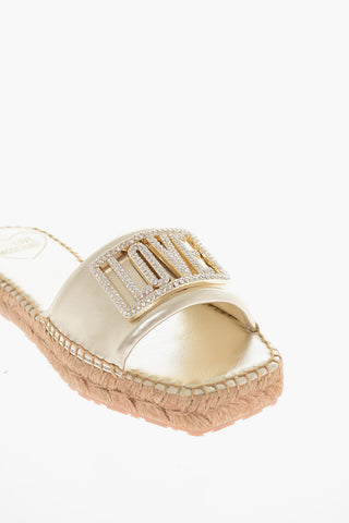 LOVE Mettallic Effect leather sandals with rhinestones Logo