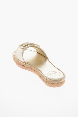 LOVE Mettallic Effect leather sandals with rhinestones Logo