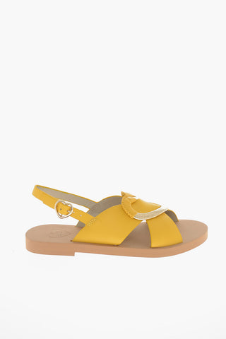 LOVE Leather Sandals with Golden Maxi Heart On the Front