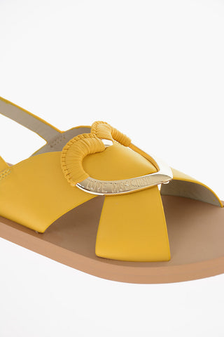 LOVE Leather Sandals with Golden Maxi Heart On the Front