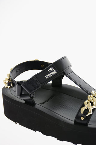 LOVE Leather Sandals with Heart Shape Decorative Chain