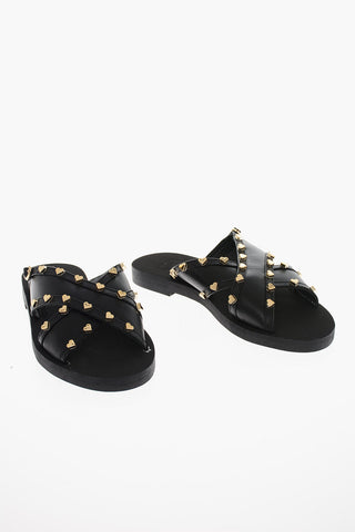 LOVE Leather Sandals with Heart-Shaped Studs