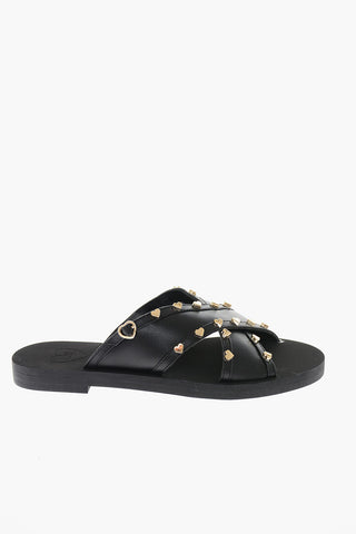 LOVE Leather Sandals with Heart-Shaped Studs
