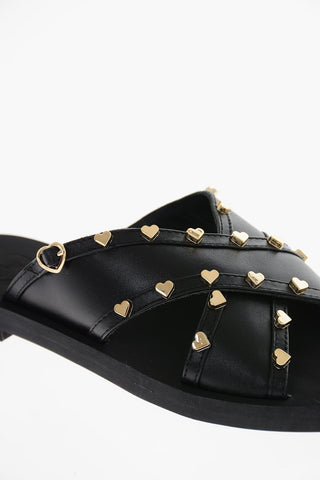 LOVE Leather Sandals with Heart-Shaped Studs