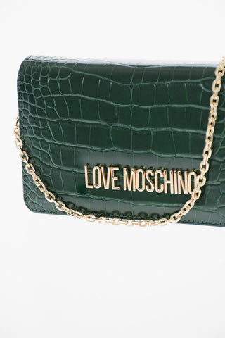 LOVE Crocodile Effect Faux Leather Wallet With Golden Chain