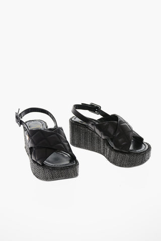 LOVE Leather Sandals with Raffia Wedge 7cm