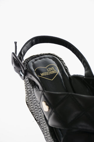 LOVE Leather Sandals with Raffia Wedge 7cm