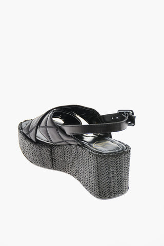 LOVE Leather Sandals with Raffia Wedge 7cm