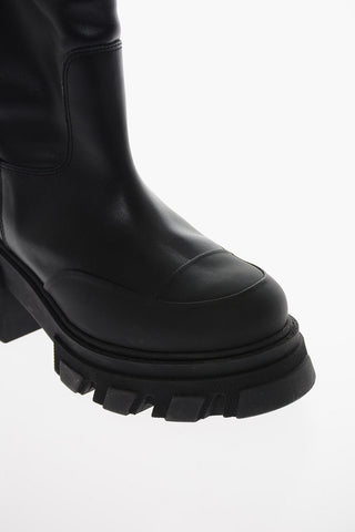 Leather Knee-high Boots with Lug Sole