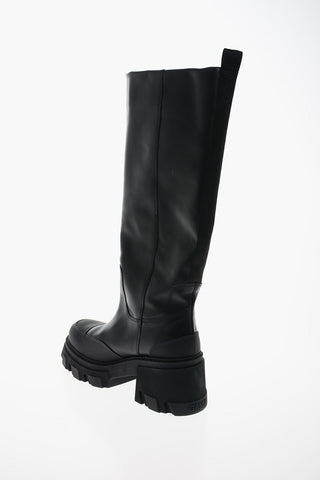 Leather Knee-high Boots with Lug Sole