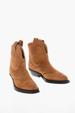 Suede-leather Texan Booties with Visible Trimmings