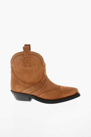 Suede-leather Texan Booties with Visible Trimmings