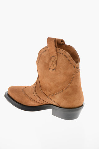 Suede-leather Texan Booties with Visible Trimmings