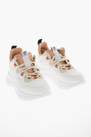 Leather and Fabric Sneakers with Chunky Sole