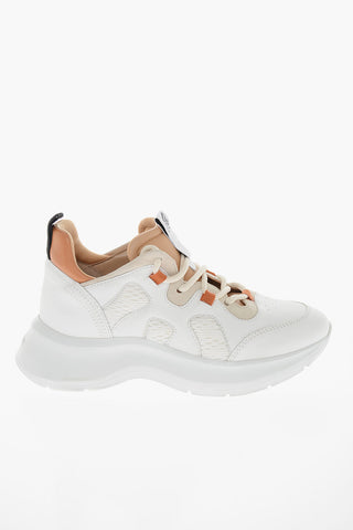 Leather and Fabric Sneakers with Chunky Sole