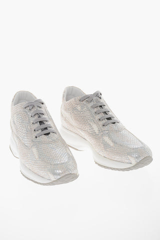 Sneakers INTERACTIVE in Pelle Lamé Effetto Coccodrillo con Logo Traforato