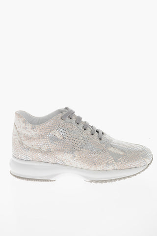 Sneakers INTERACTIVE in Pelle Lamé Effetto Coccodrillo con Logo Traforato
