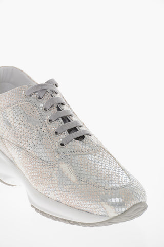 Sneakers INTERACTIVE in Pelle Lamé Effetto Coccodrillo con Logo Traforato