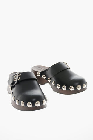 Leather Clogs with Stud-embellishment