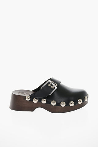 Leather Clogs with Stud-embellishment