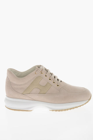 Suede-leather INTERACTIVE Sneakers with Glittery Logo