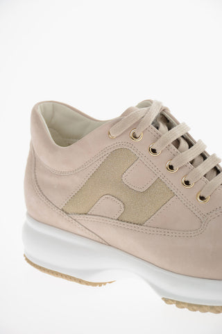 Suede-leather INTERACTIVE Sneakers with Glittery Logo