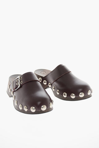 Leather Clogs with Stud-embellishment