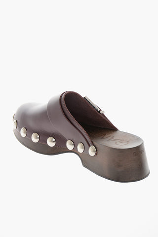 Leather Clogs with Stud-embellishment