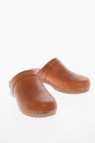 Leather THALIE Clogs with Stud-embellishment