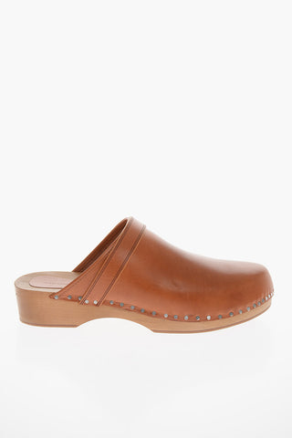 Leather THALIE Clogs with Stud-embellishment