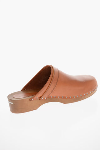 Leather THALIE Clogs with Stud-embellishment