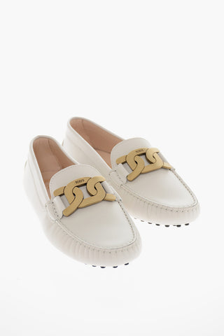 Leather Loafers with Gold-toned Chain