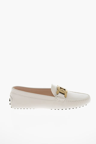Leather Loafers with Gold-toned Chain