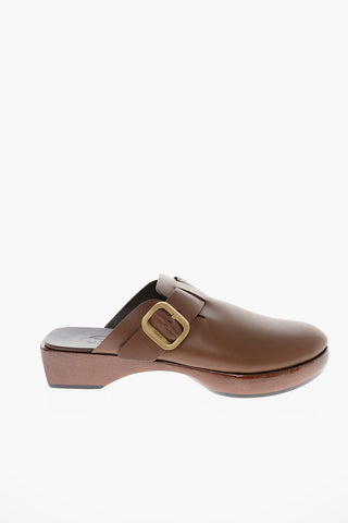 Clogs in Pelle con Fibbia Dorata