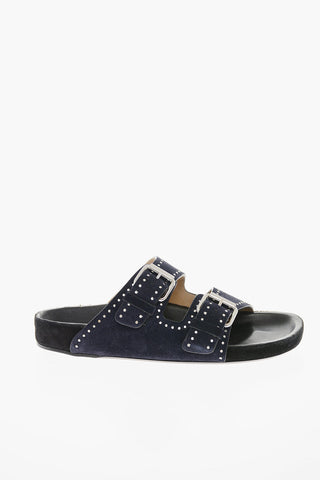 Suede-leather LENNYO Double-buckle Slides with Stud-embellishment