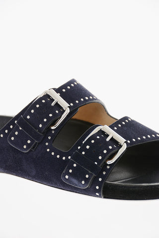 Suede-leather LENNYO Double-buckle Slides with Stud-embellishment