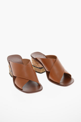 Mules LAIA in Pelle Intrecciata con Tacco in Bamboo