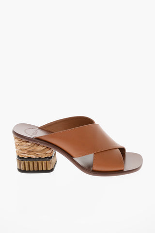 Mules LAIA in Pelle Intrecciata con Tacco in Bamboo
