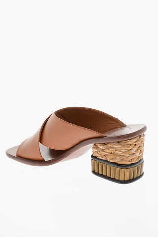 Mules LAIA in Pelle Intrecciata con Tacco in Bamboo