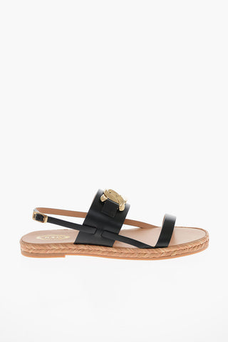 Sandali in Pelle con Suola in Raffia e Dettaglio Catena