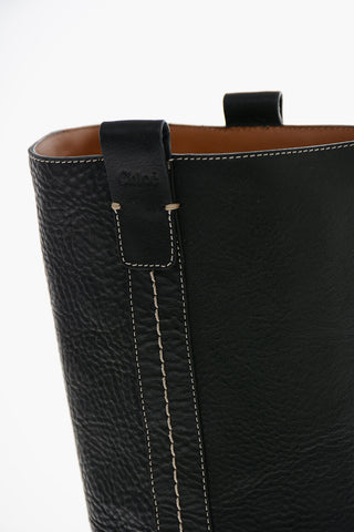 Gros-grain Leather EDITH Knee-high Boots with Visible Trimmings
