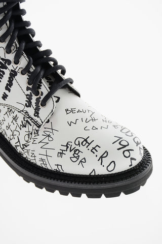 Polished-leather SCRIBBLES Combat Boots with Writings Print