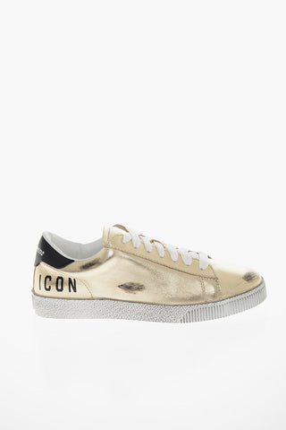 ICON Lived-in effect Metallic-leather CASSETTA Sneakers with Logo