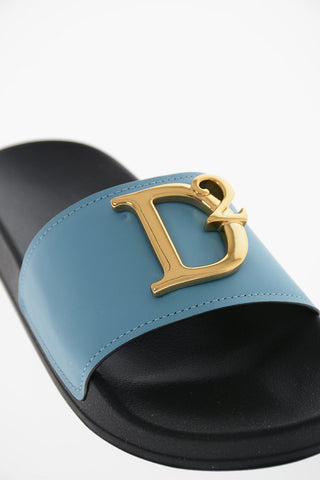 Leather Slides with Gold-toned Logo