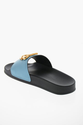 Leather Slides with Gold-toned Logo