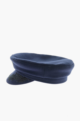 Cotton-blend Baker boy Hat with Embroidered Detailing