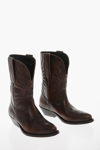 Stivaletti Texani WISH STAR in Pelle Effetto Vintage con Ricamo Stella