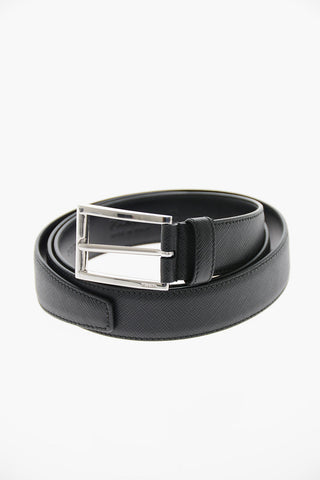 Saffiano-leather Belt with Silver-toned Hardware