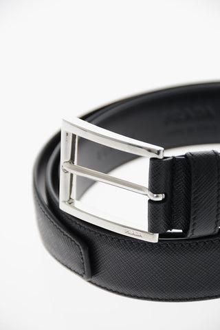 Saffiano-leather Belt with Silver-toned Hardware